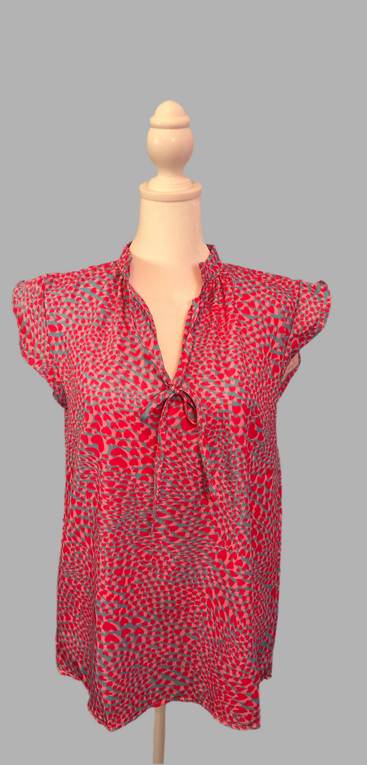 Printed Flounce V-Neck Blouse