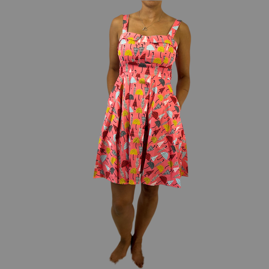 Fold Over Dress with Pocket & Belt Umbrella Print