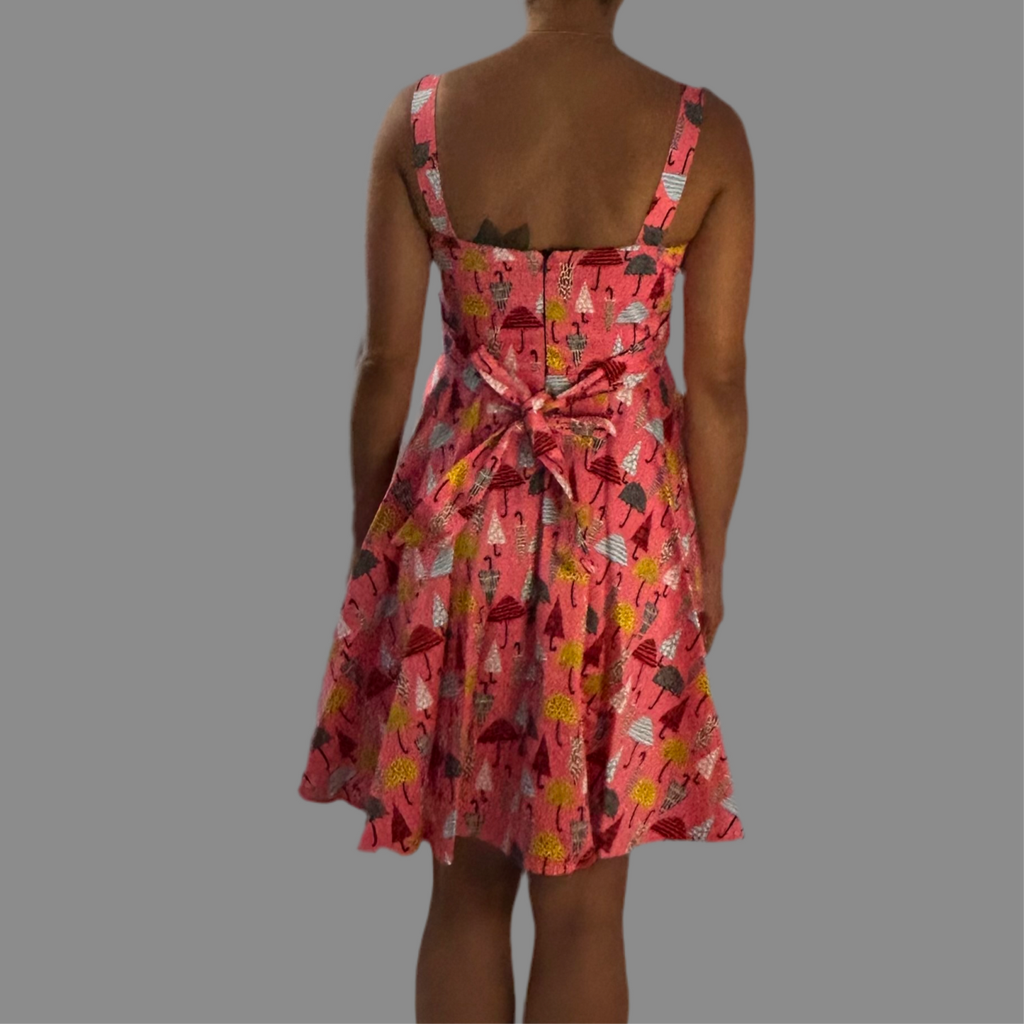 Fold Over Dress with Pocket & Belt Umbrella Print