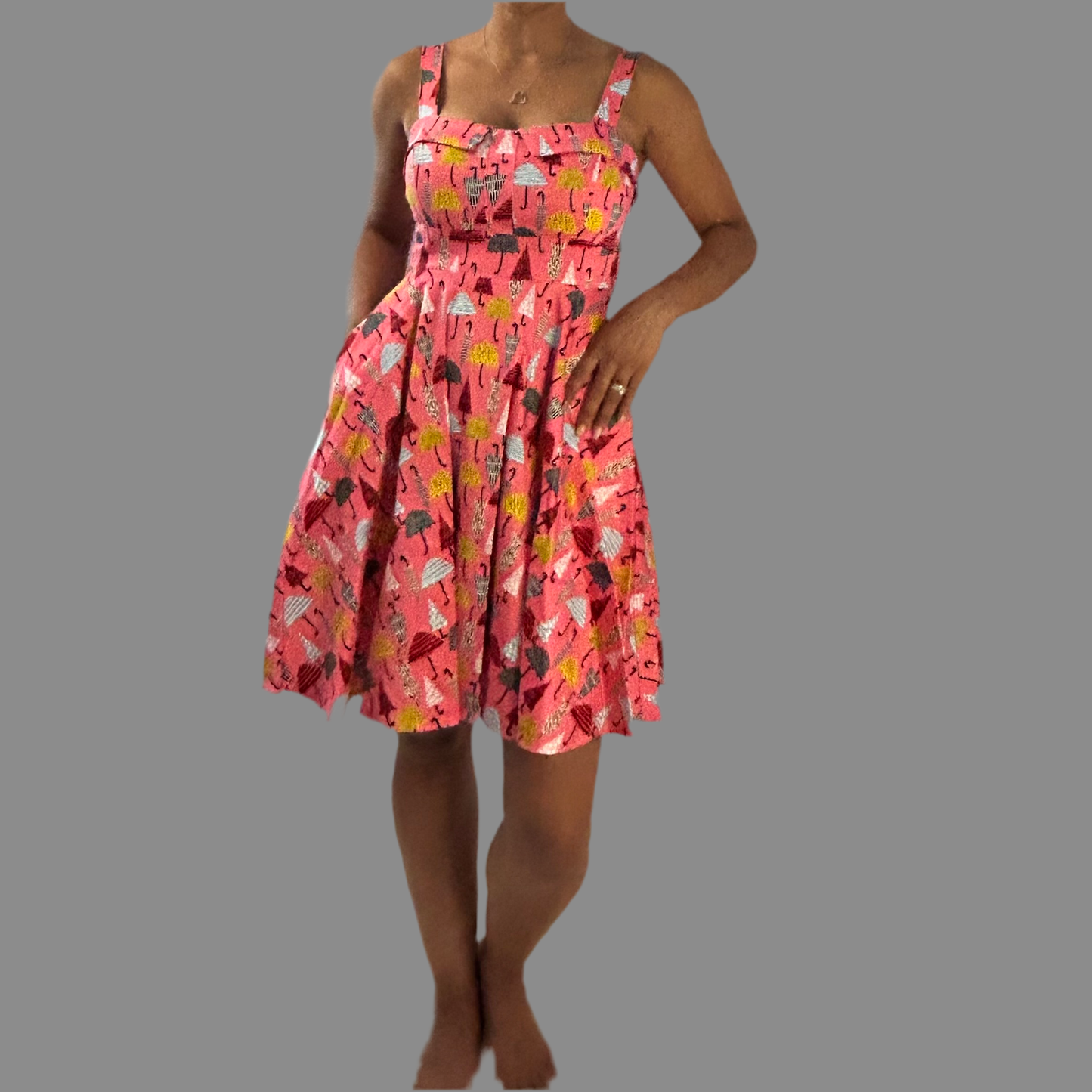 Fold Over Dress with Pocket & Belt Umbrella Print