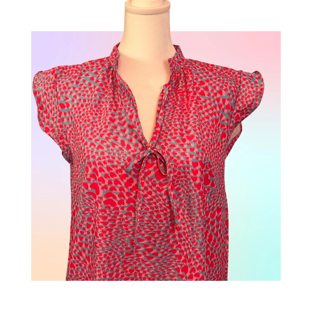 Printed Flounce V-Neck Blouse